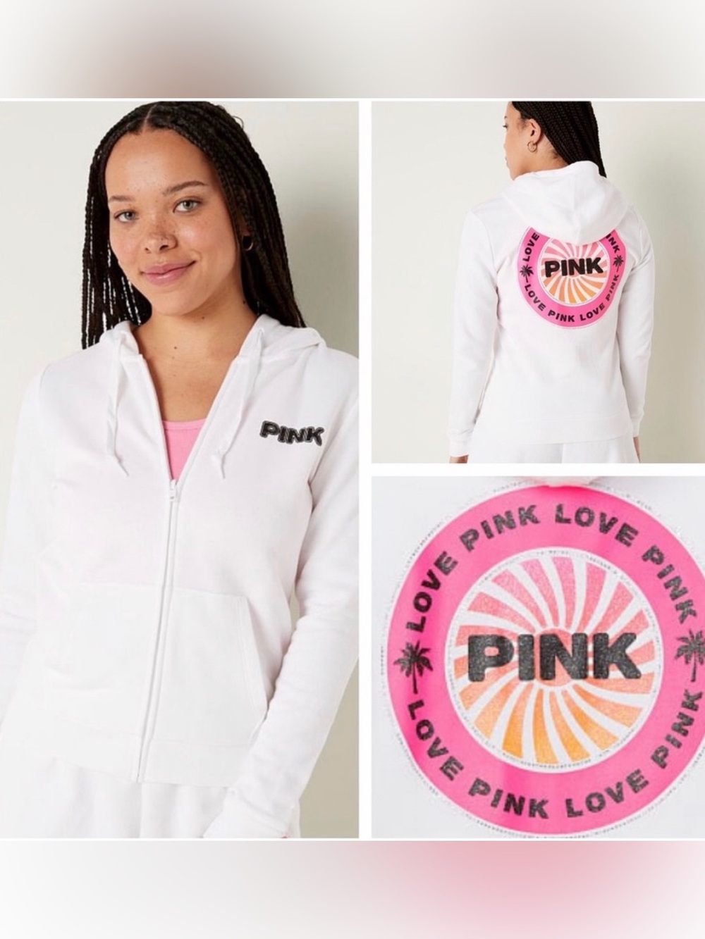 Vs Victorias Secret Pink Perfect Full Zip Hoodie Sweater Jacket Top Tropical M